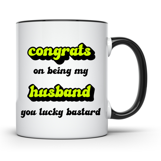 Congrats Hubby Mug - Coloured Handle